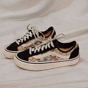 Vans Black and White Floral Kids Sneakers